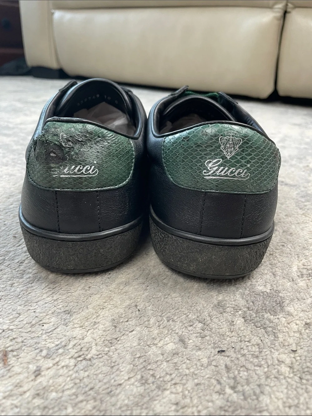 Gucci Miro Soft Web Ace Leather Slip On Sneakers Black Mens Sz 10